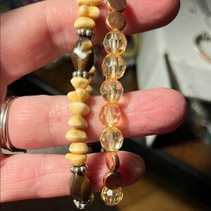 Handcrafted Yellow and Brown Beaded Stretch Bracelet - Unbranded 1366